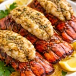 Delicious broiled lobster tail served on a plate