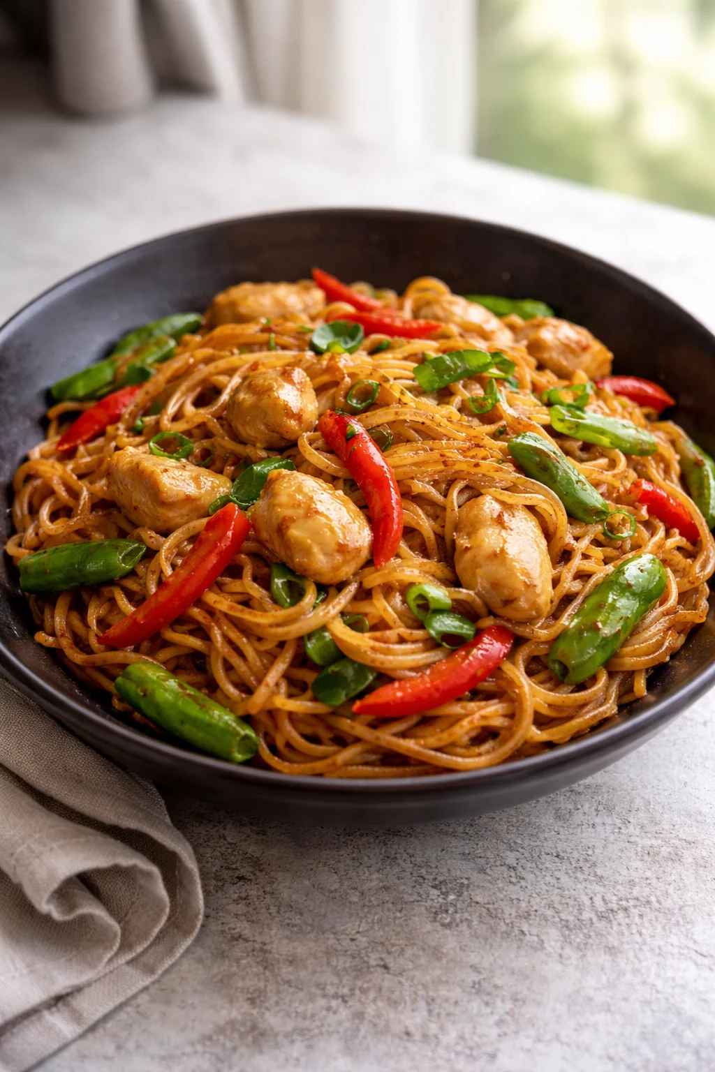 Delicious Chicken Lo Mein with colorful vegetables and tender chicken