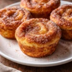 Cinnamon Sugar French Toast Muffins on a plate with a sprinkle of cinnamon