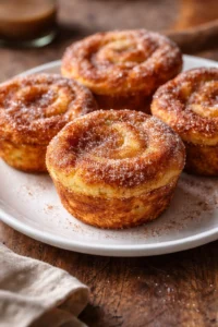 Cinnamon Sugar French Toast Muffins on a plate with a sprinkle of cinnamon