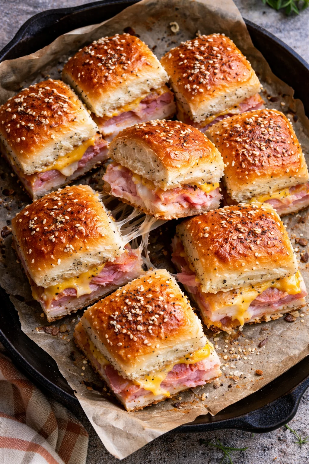 Delicious easy ham and cheese Hawaiian sliders on a platter