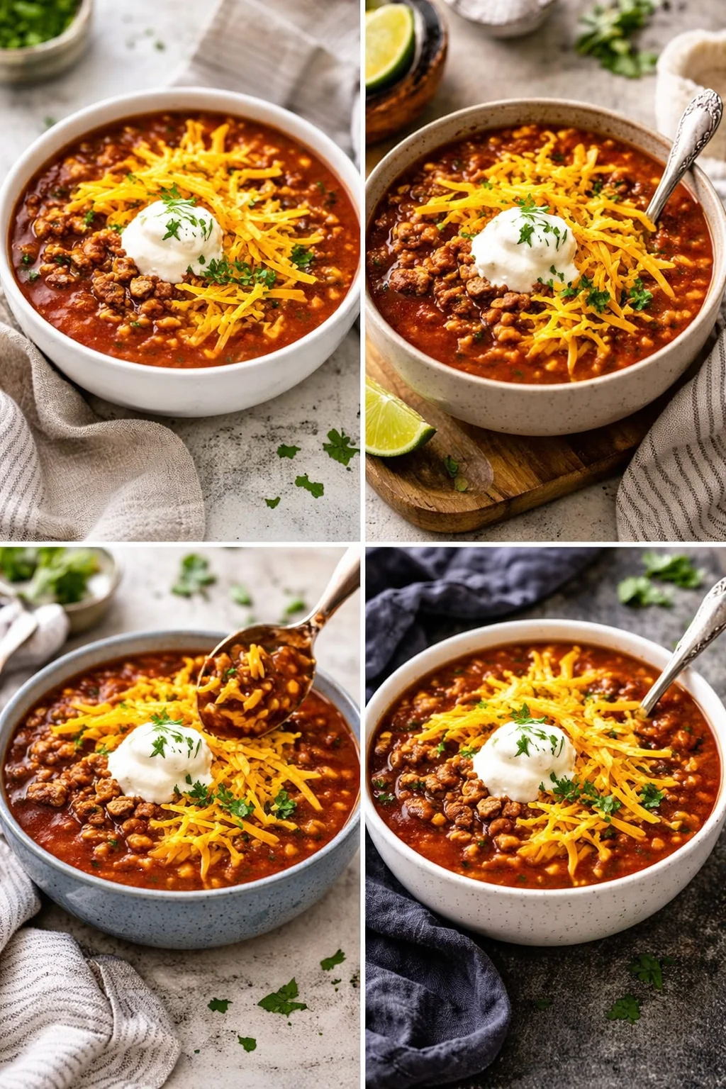 Bowl of easy taco soup with ingredients like beans, corn, and spices.