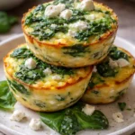 Healthy egg muffins with spinach and feta baked in a muffin tin.