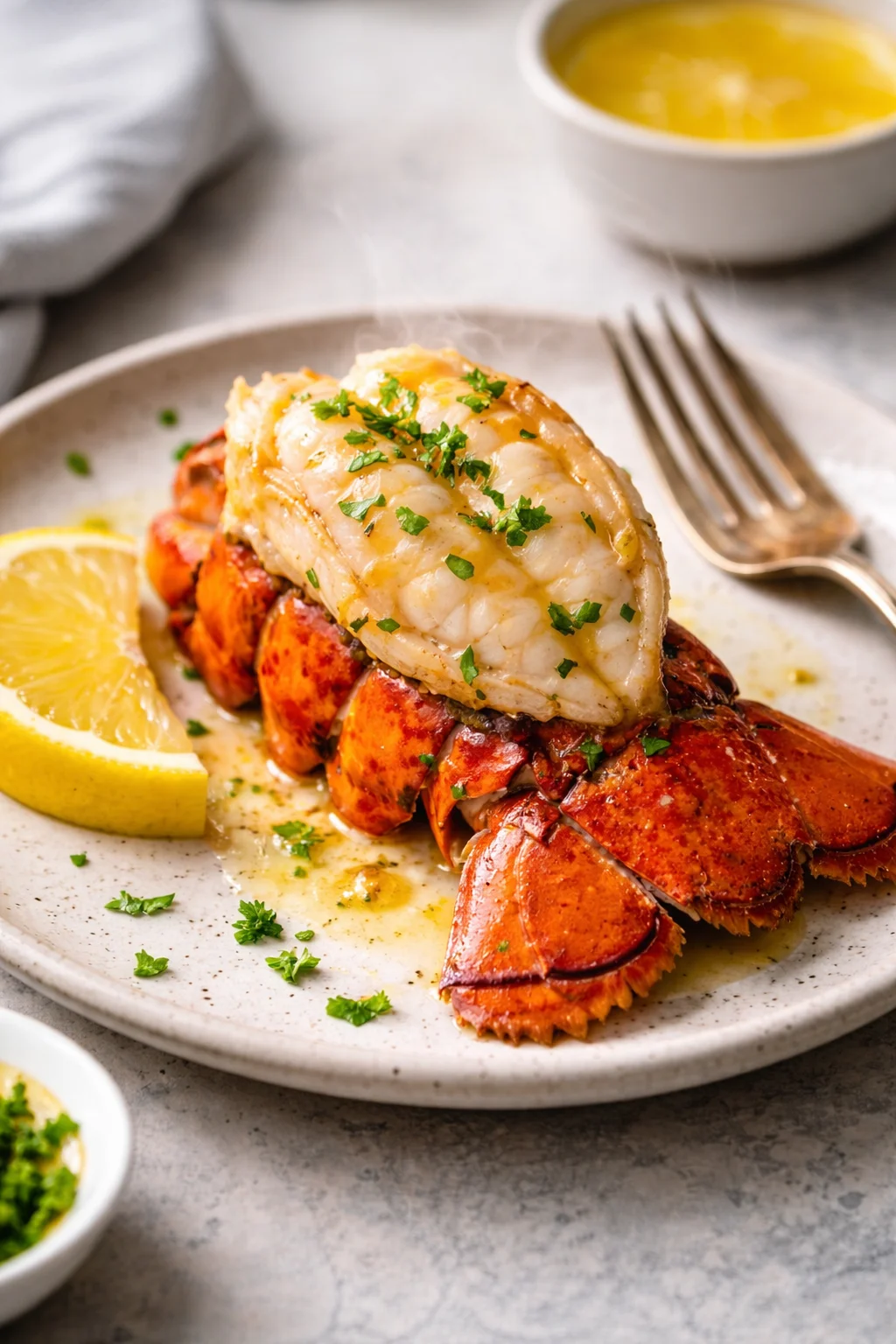 Gourmet fancy lobster tails elegantly plated for a fine dining experience.