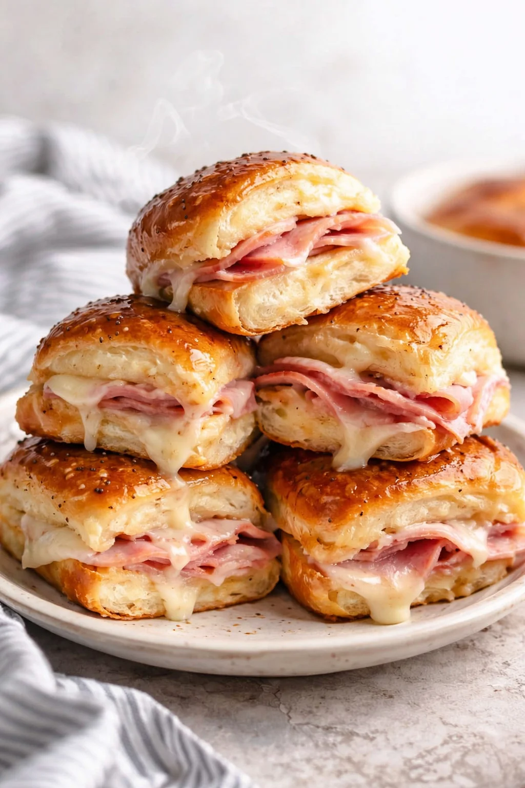 Ham and Cheese Sliders on a platter, perfect for parties and gatherings