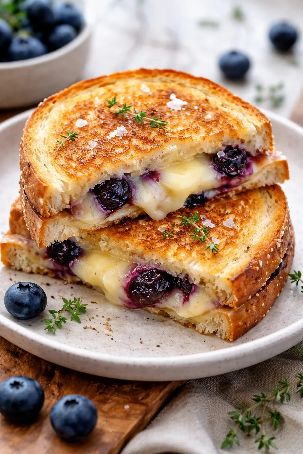 Juicy blueberry grilled cheese sandwich with melty cheese and fresh blueberries