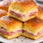 One pan ham and cheese sliders ready to serve, a delicious and easy appetizer.