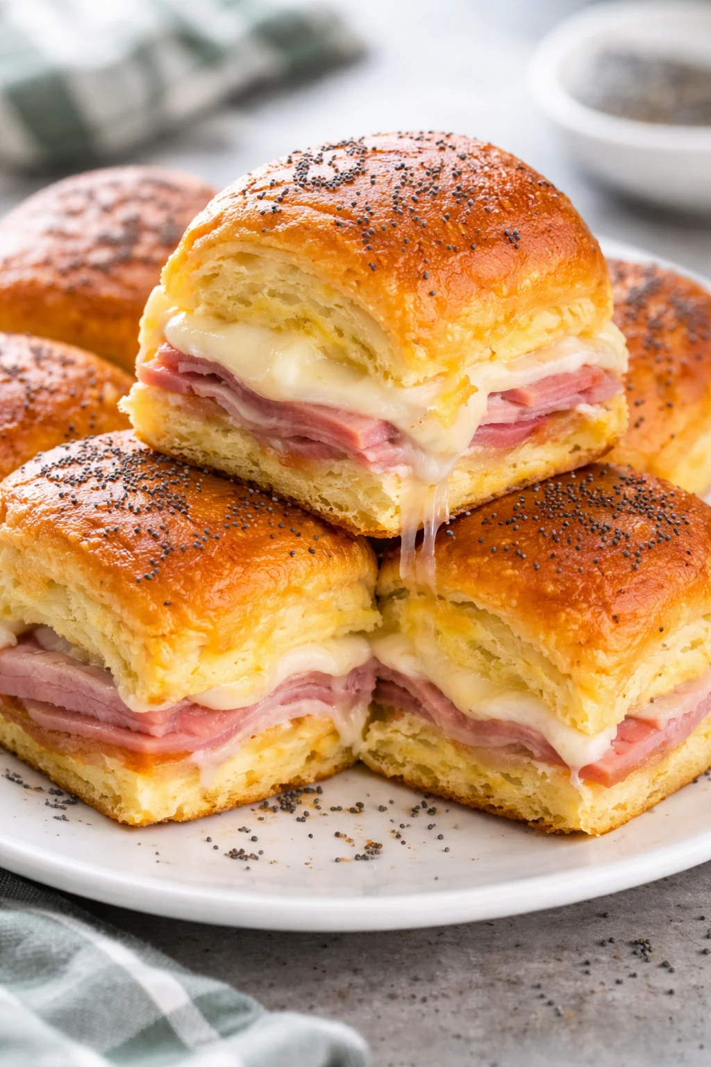 One pan ham and cheese sliders ready to serve, a delicious and easy appetizer.