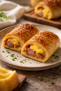 Delicious sausage egg breakfast roll-ups served on a plate