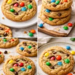 Delicious soft and chewy M&M cookies freshly baked and ready to enjoy.