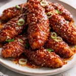 Crispy air fryer Korean fried chicken garnished with sesame seeds