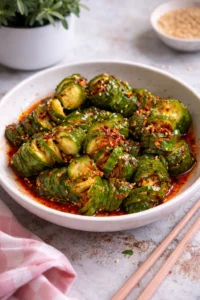 Asian spicy cucumber salad with fresh ingredients in a bowl