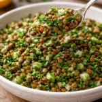 Delicious Lebanese Lentil Salad with fresh vegetables and spices