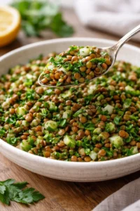 Delicious Lebanese Lentil Salad with fresh vegetables and spices