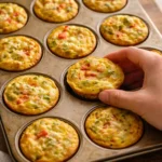 Freshly baked breakfast egg muffins with vegetables and cheese
