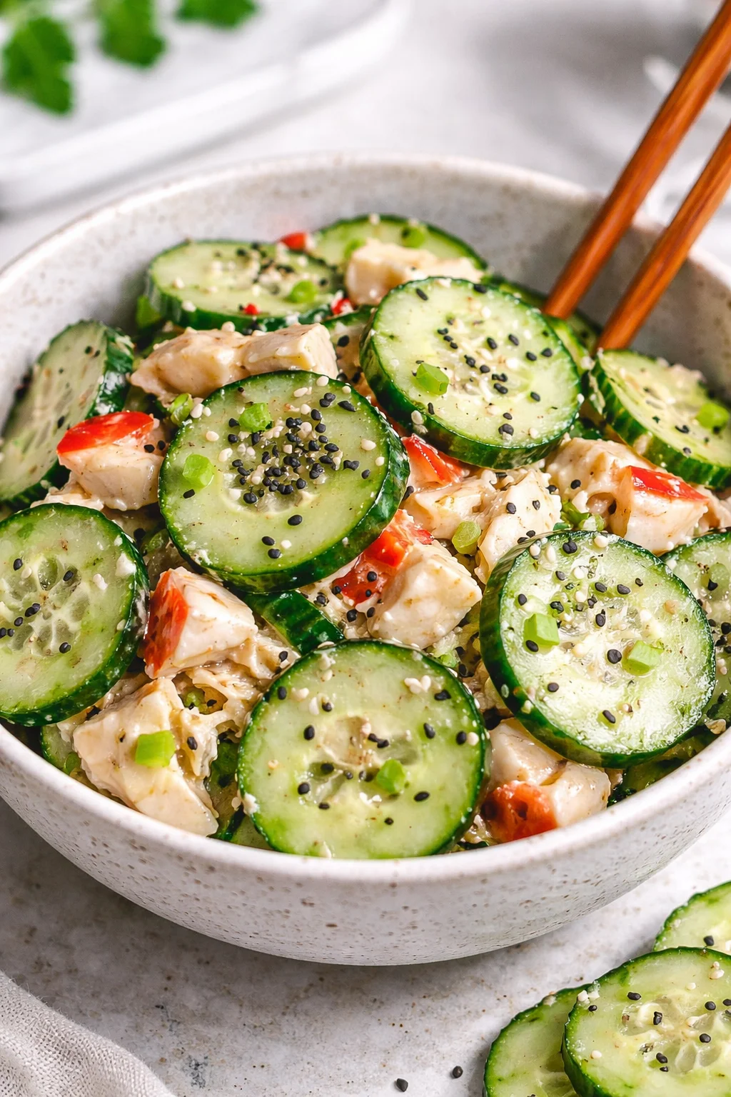 California Roll Cucumber Salad with fresh ingredients