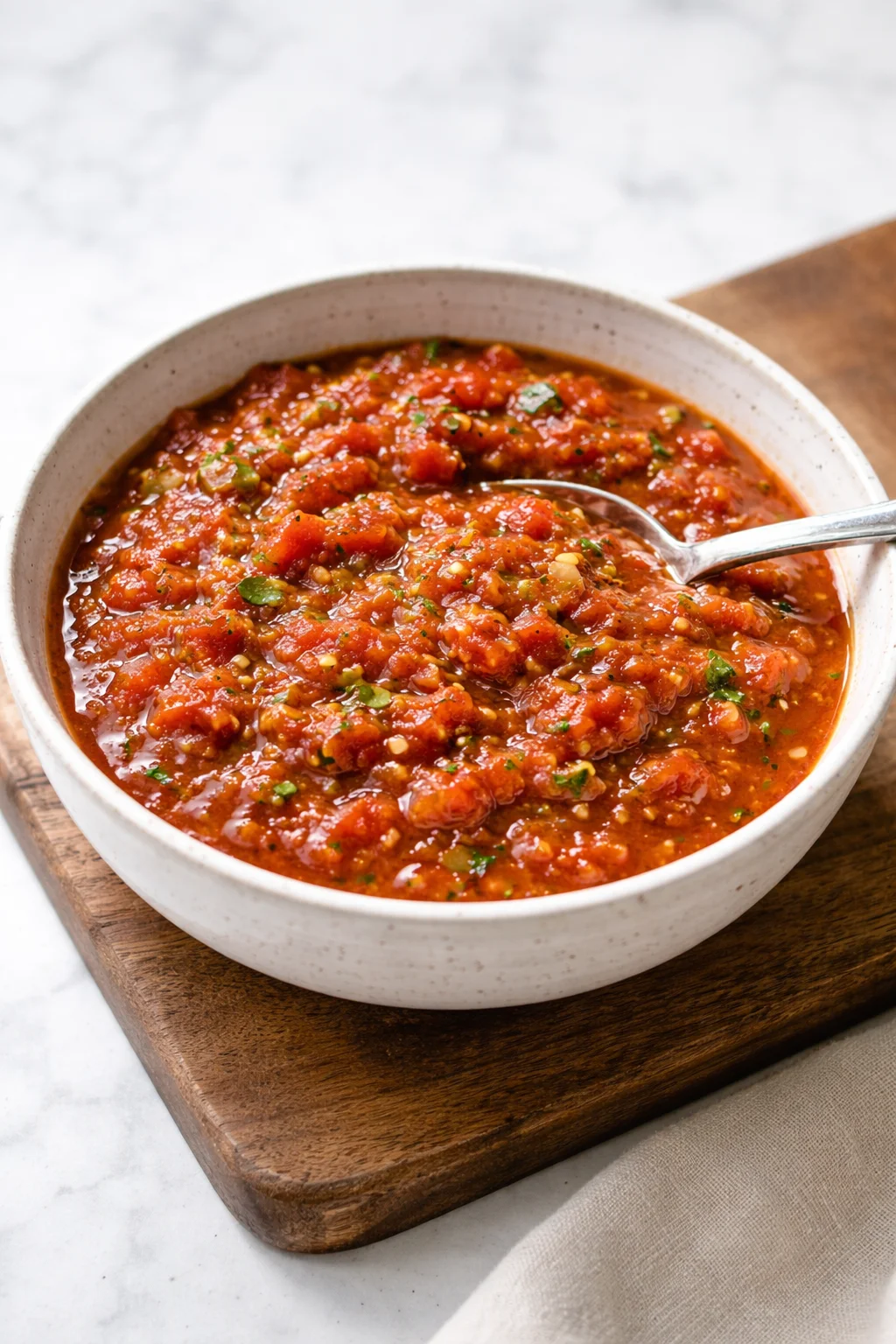 Homemade canned tomato salsa in a jar with fresh ingredients