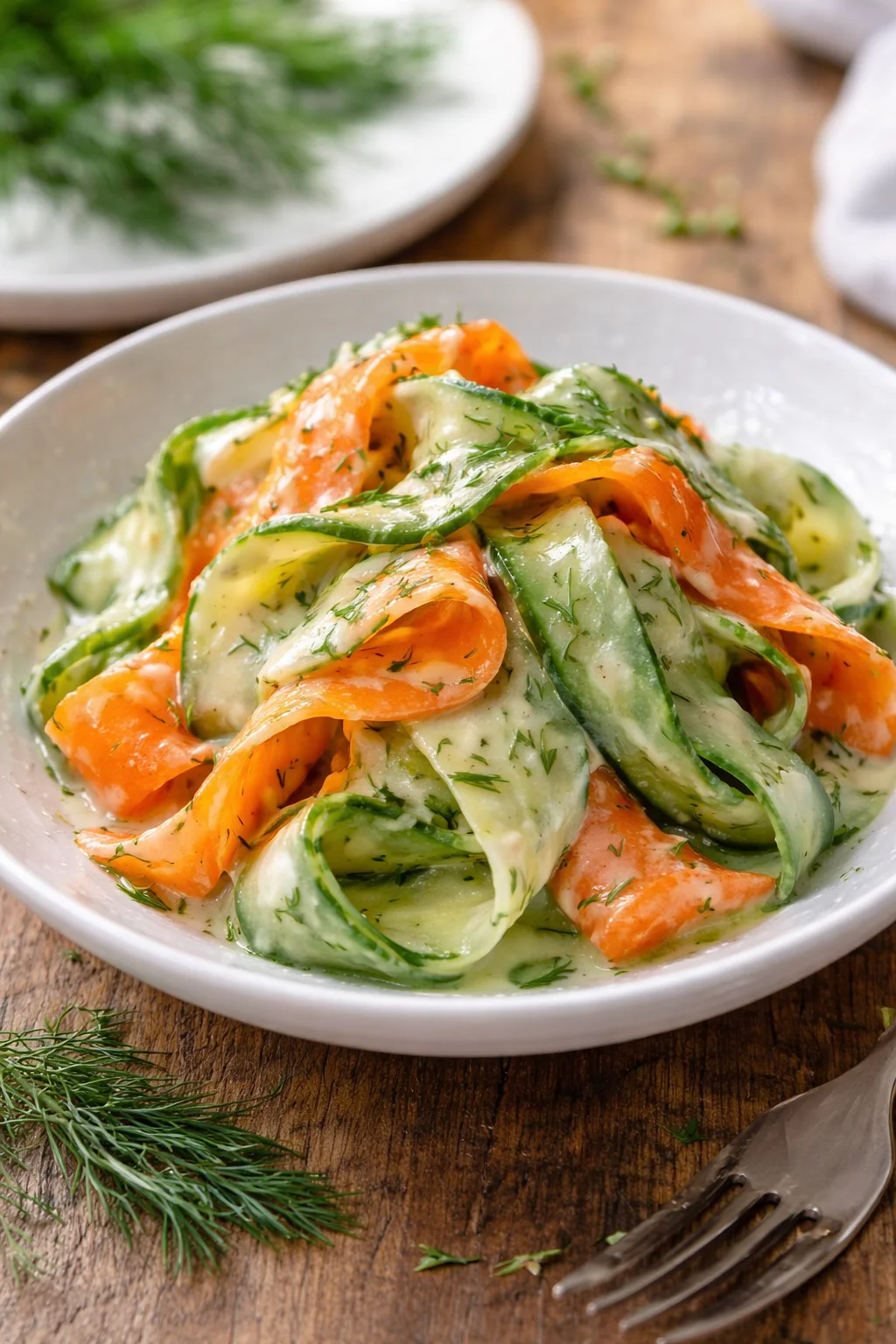 Fresh Carrot Cucumber Salad with colorful ribbons in a bowl