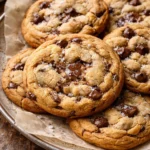 Chewy chocolate chip cookies served on a plate, fresh out of the oven