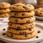 Freshly baked chocolate chip cookies on a cooling rack