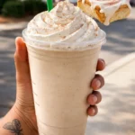 Cinnamon Roll Frappuccino topped with whipped cream and cinnamon