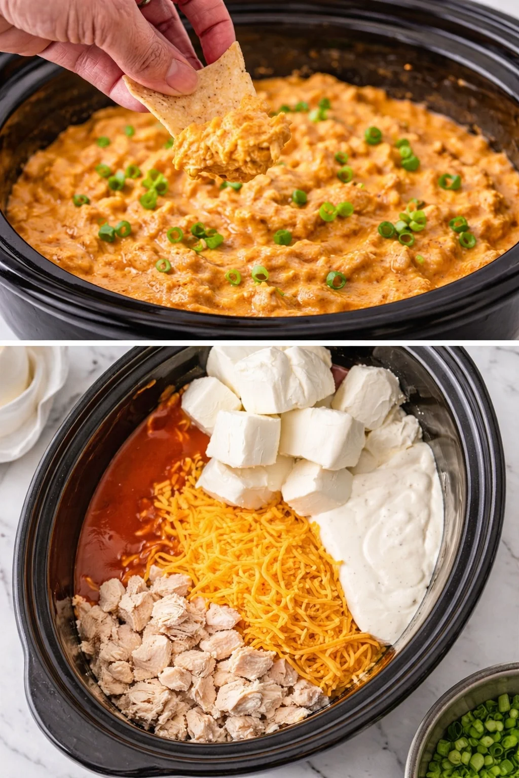 Delicious Crockpot Buffalo Chicken Dip served in a bowl with tortilla chips.