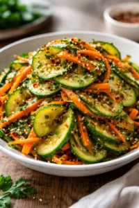 Fresh Cucumber Carrot Salad with dressing in a bowl