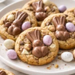 Delicious Easter chocolate cookies decorated with colorful icing and sprinkles