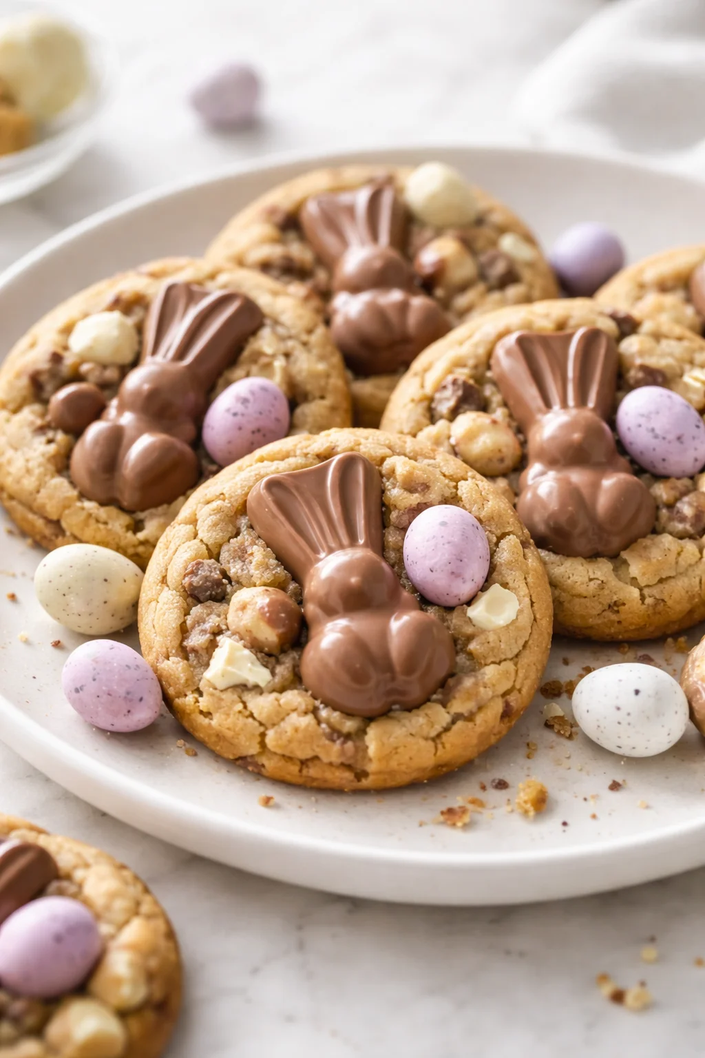 Delicious Easter chocolate cookies decorated with colorful icing and sprinkles