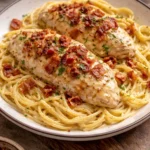 Bowl of easy slow cooker crack chicken garnished with green onions.