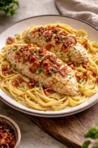 Bowl of easy slow cooker crack chicken garnished with green onions.
