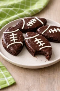 Fudgy football brownies decorated for game day celebrations