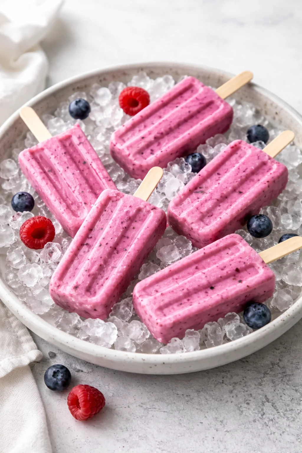Delicious Greek yogurt popsicles served on a wooden stick