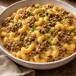 Delicious Ground Beef Hamburger Casserole served in a dish