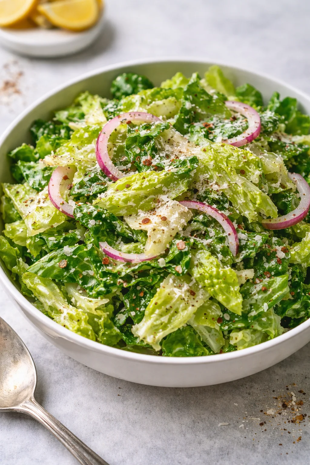 Fresh Homemade Parmesan Chopped Salad with vegetables and dressing