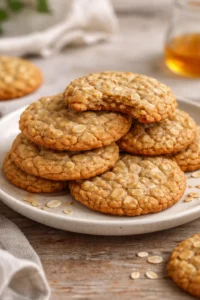 Freshly baked honey oatmeal cookies arranged on a plate