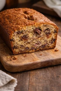 Incredibly moist and easy banana bread freshly baked with ripe bananas.