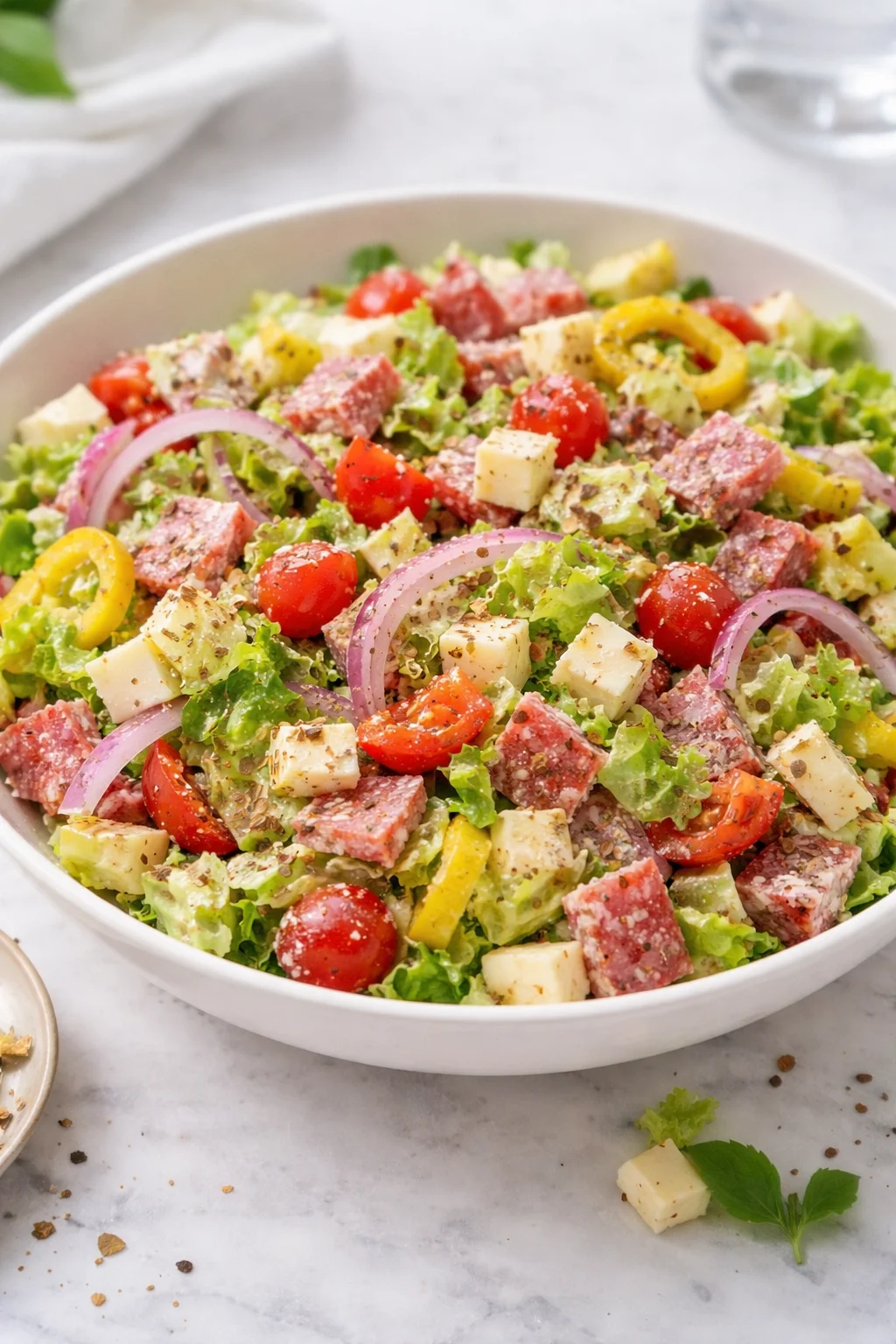 Italian Grinder Salad with fresh vegetables and herbs