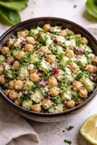 Delicious Lemon Greek Salad with fresh vegetables and zesty dressing.