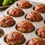 Delicious mini meatloaf served on a plate with fresh herbs
