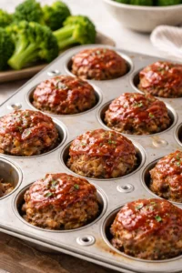 Delicious mini meatloaf served on a plate with fresh herbs
