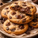 Nutella stuffed chocolate chip cookies on a baking tray