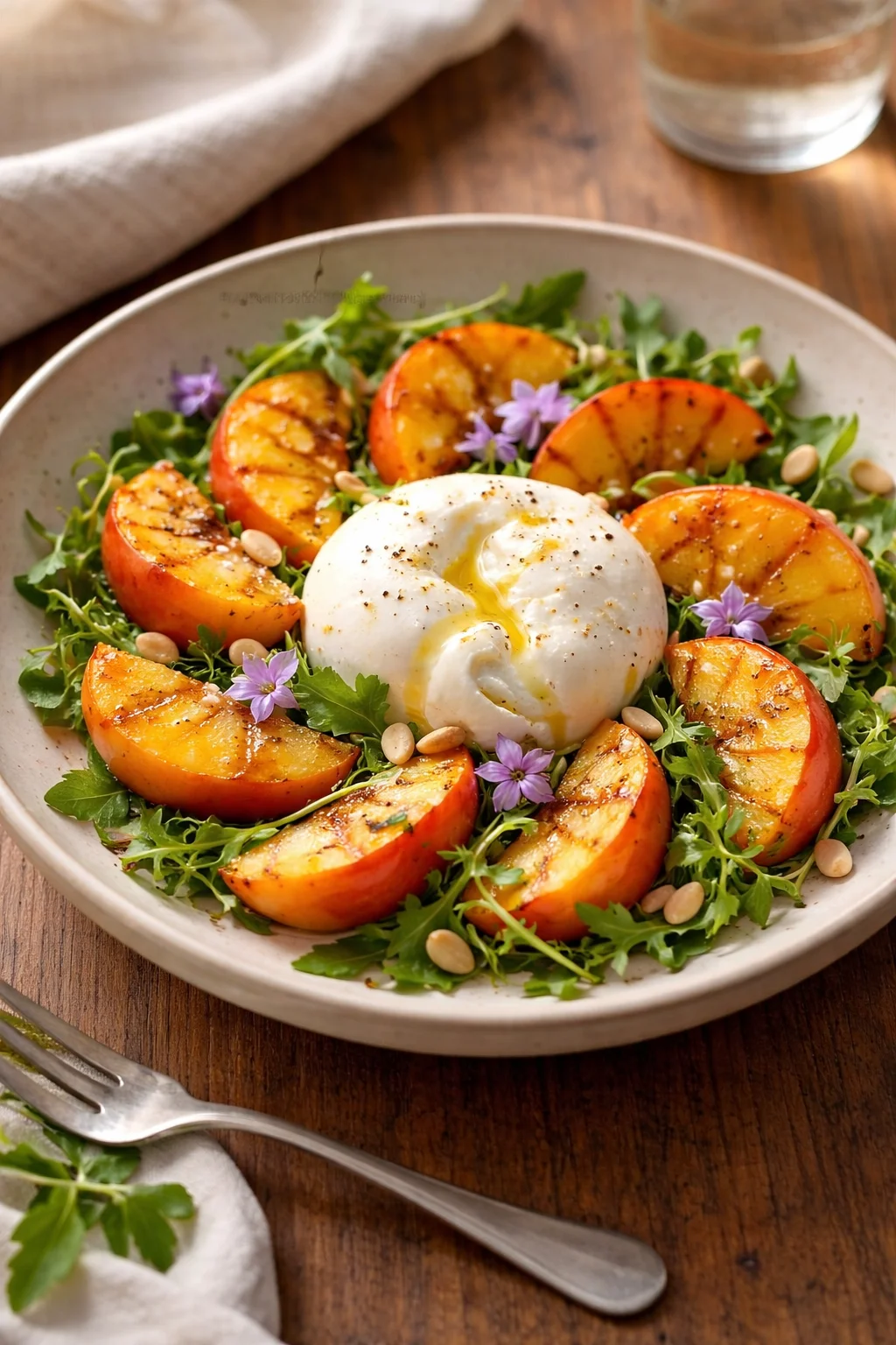Peach Burrata Salad with fresh peaches and creamy cheese