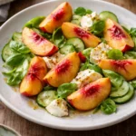 Peach Caprese salad with Burrata and fresh basil