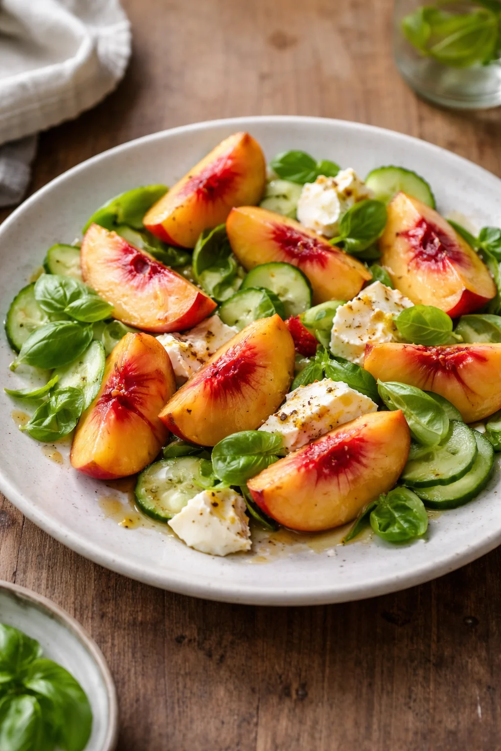 Peach Caprese salad with Burrata and fresh basil