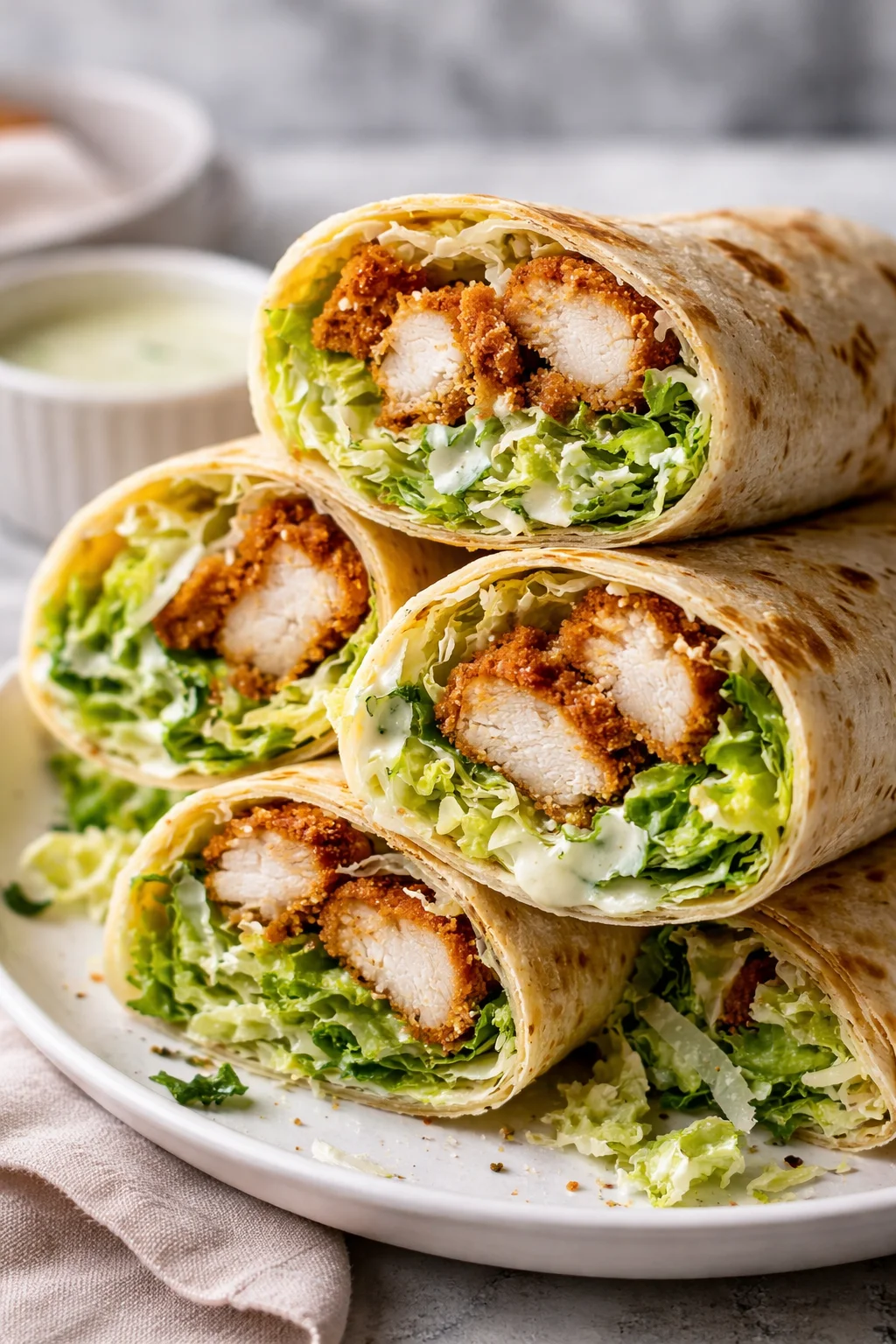 Delicious Chicken Caesar Wrap served on a plate with fresh ingredients