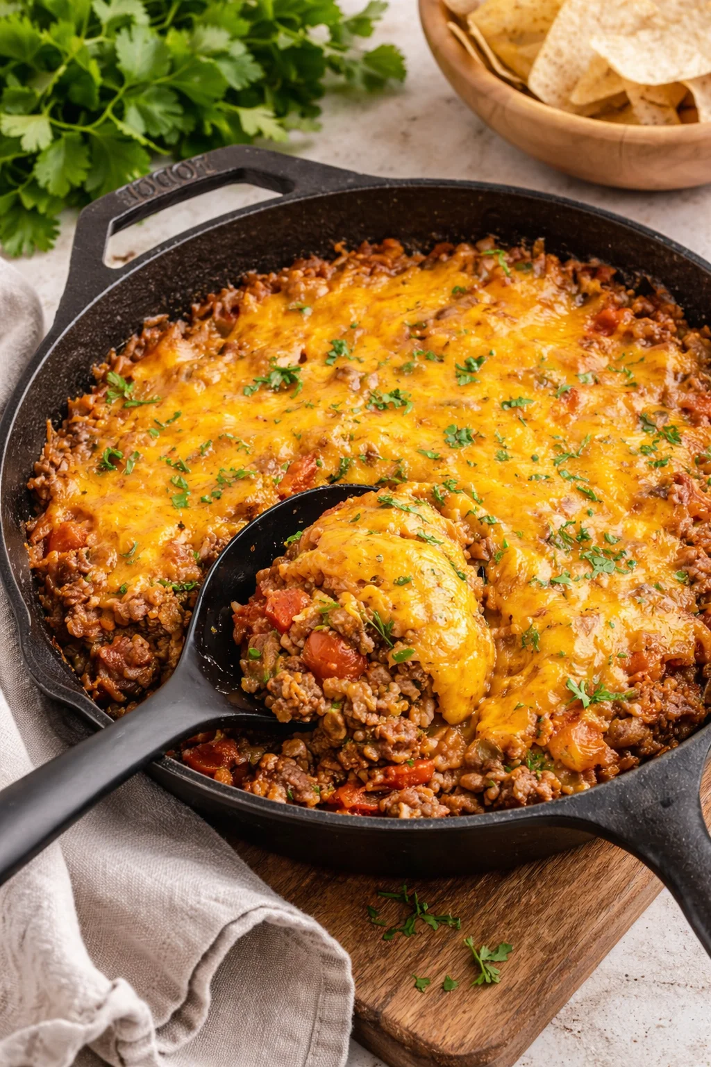A hearty plate of Texas Hash featuring beans, meat, and spices.