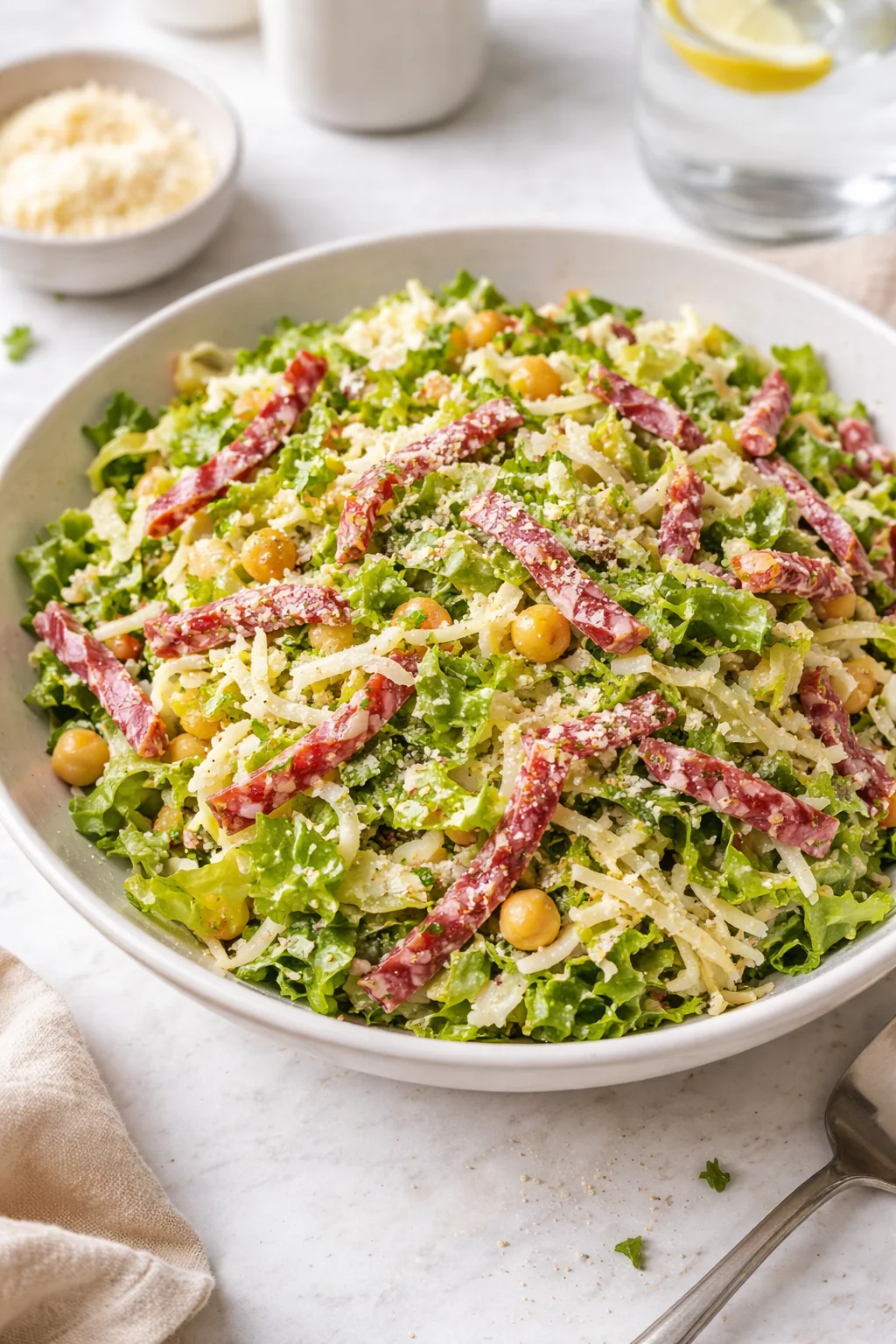 A colorful serving of Scala Chopped Salad with fresh vegetables and dressing.