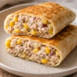 Tuna melt wrap with melted cheese and tuna filling