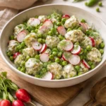 Vibrant potato salad with radishes and herbs in a bowl
